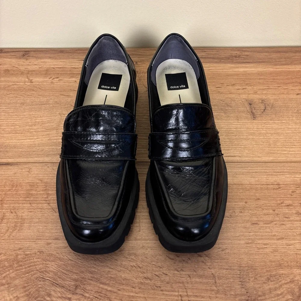 DOLCE VITA Elias Loafer Black Women Size 8.5 Lug Sole Platform Casual Office